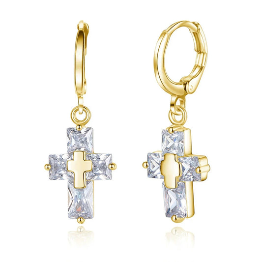 Trendy Korean Cross Earrings – Luxury CZ Dangle Jewelry for Women