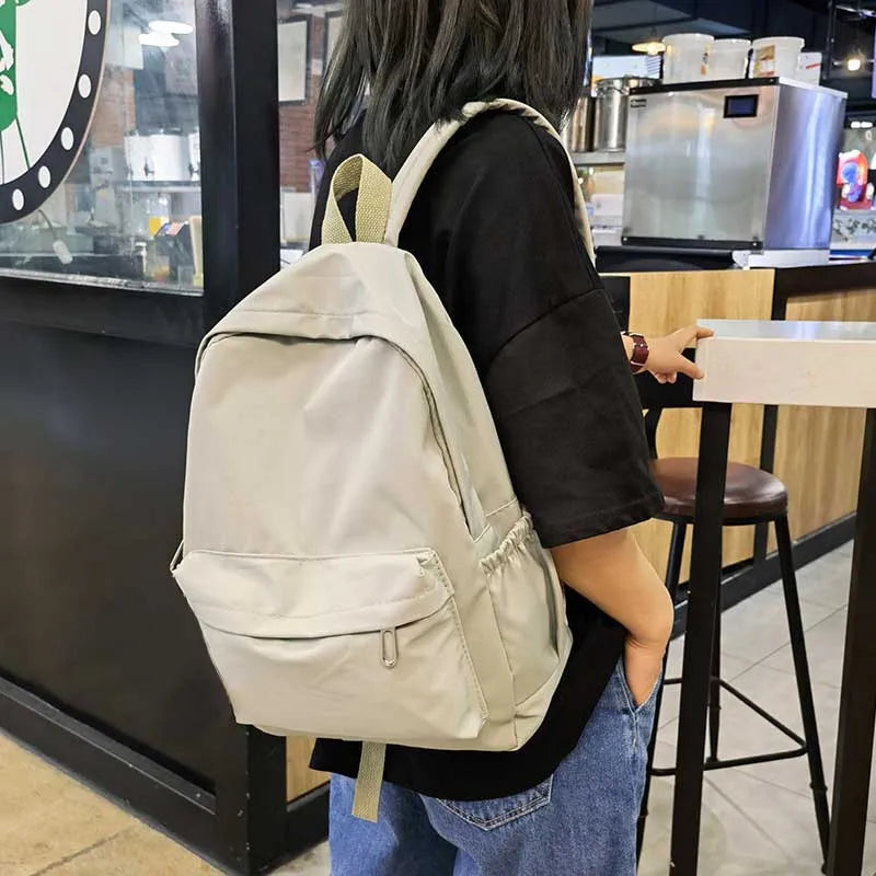 Women Schoolbag Waterproof Large Capacity School Backpack Smooth Zipper Solid Color Teens Girl Casual Daypack Bag Student Supply