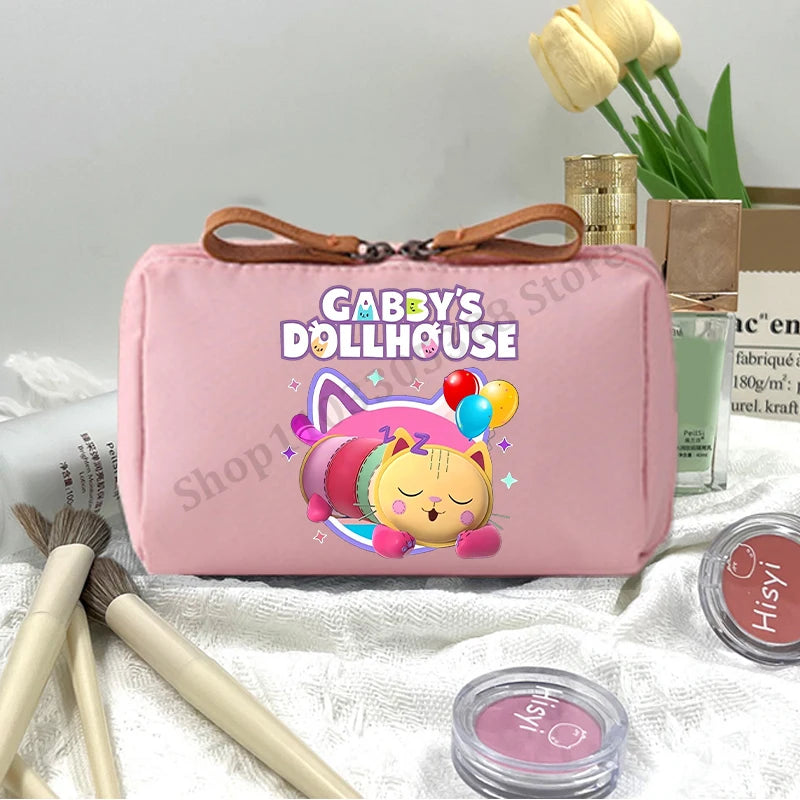 Gabby Dollhouse Makeup Pouch for Women Anime Cartoon Pink Cosmetic Bag Girls Fashion Cosmetics Storage Bag Portable Handbags