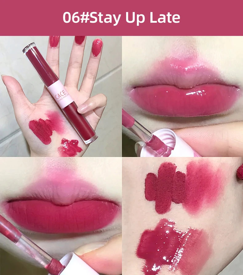 CACE Double Head Lip Gloss Sexy Red Lip Makeup Lip Mud Mirror Water Gloss Lip Glaze Matte Lipstick Waterproof Korean Cosmetics
