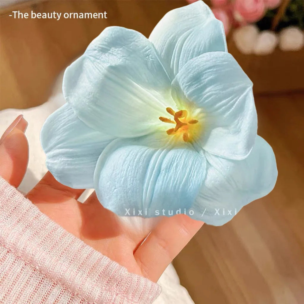 Fabric Flower Hair Side Clip Fashion Beach Vacation Tulip Flower Hair Clips Flower Duckbill Barrettes Summer Women Girls Hairpin
