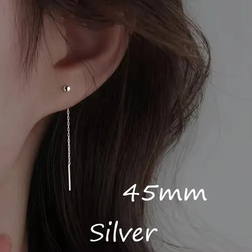 Fashion Dangle Earrings For Women Geometric Ball Long Tassel Chain Drop Silver Color Earring Minimalism Ear Line Kpop Jewelry