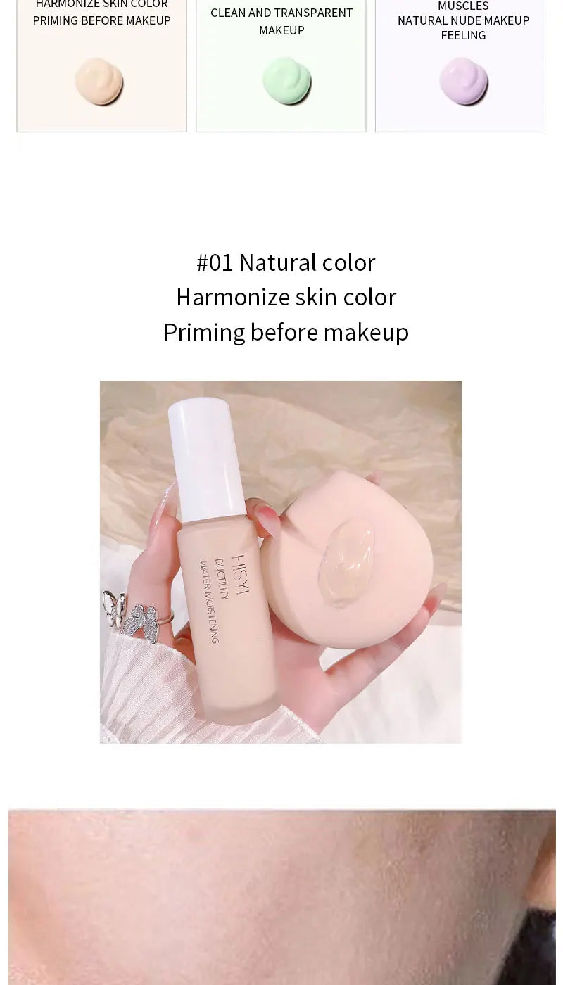 Silky and clear primer, natural cream to brighten and prevent makeup from coming off easily, foundation liquid,