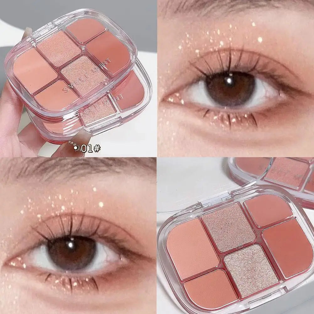 6-Color Pink Eyeshadow Palette – Matte, Shimmer & Silkworm Brightening