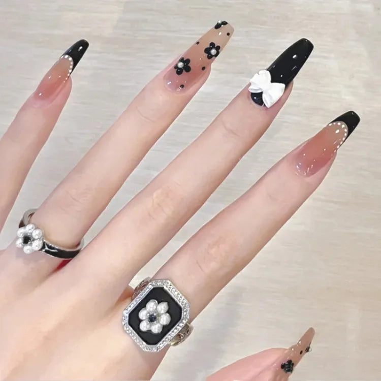 24PCS/Box 2022New Artificial Nails With Glue Milky White Pink Gradients Long Ballet Full Cover Acrylic Nail Stick Fake Nail Tips