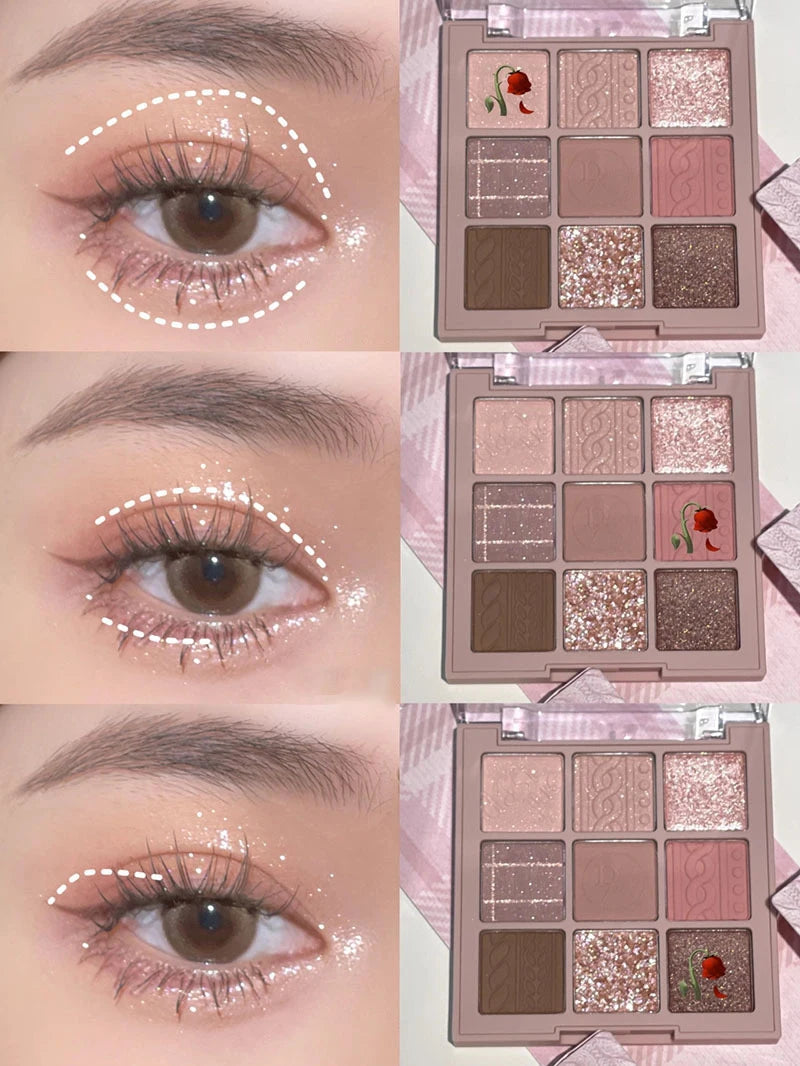 9-Color Eye Shadow Palette Glitter Pearly Eyeshadow Palette Nude Long Lasting Korean Charming Eyes Make Up Palette Cosmetics