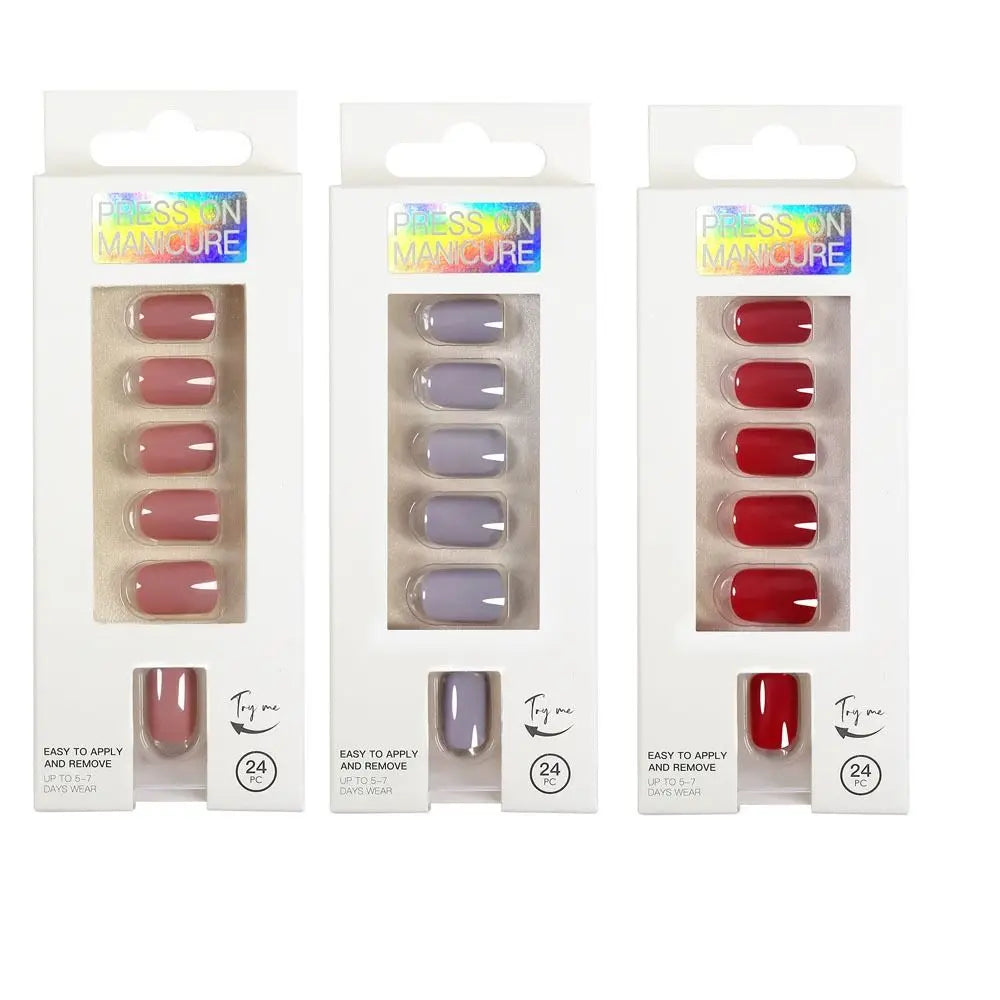 24pc nails Art Fake Nail Tips False Press on Coffin with Glue Stick Designs Clear Display Short Set Full Cover Artificial Square