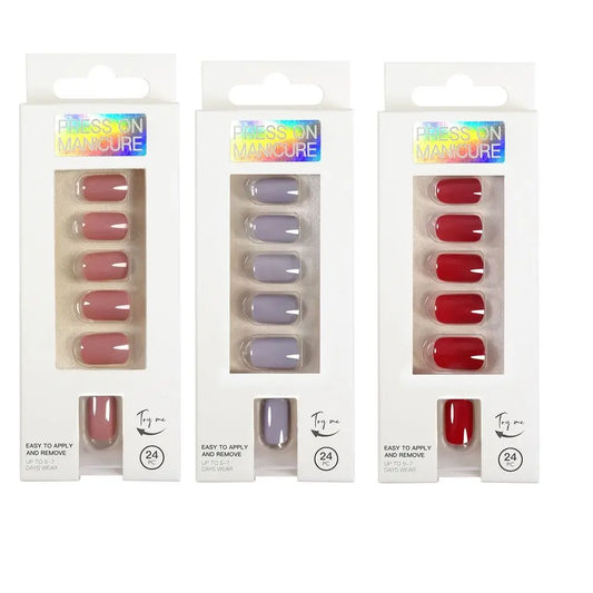 24pc nails Art Fake Nail Tips False Press on Coffin with Glue Stick Designs Clear Display Short Set Full Cover Artificial Square