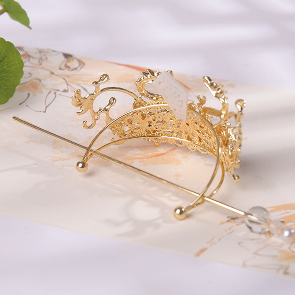Chinese Hairpins Clips Retro Ponytail Bun Hair Holder Gold Silver Color Metal Pearls Crown Tiara for Women Men Long Hair Jewelry