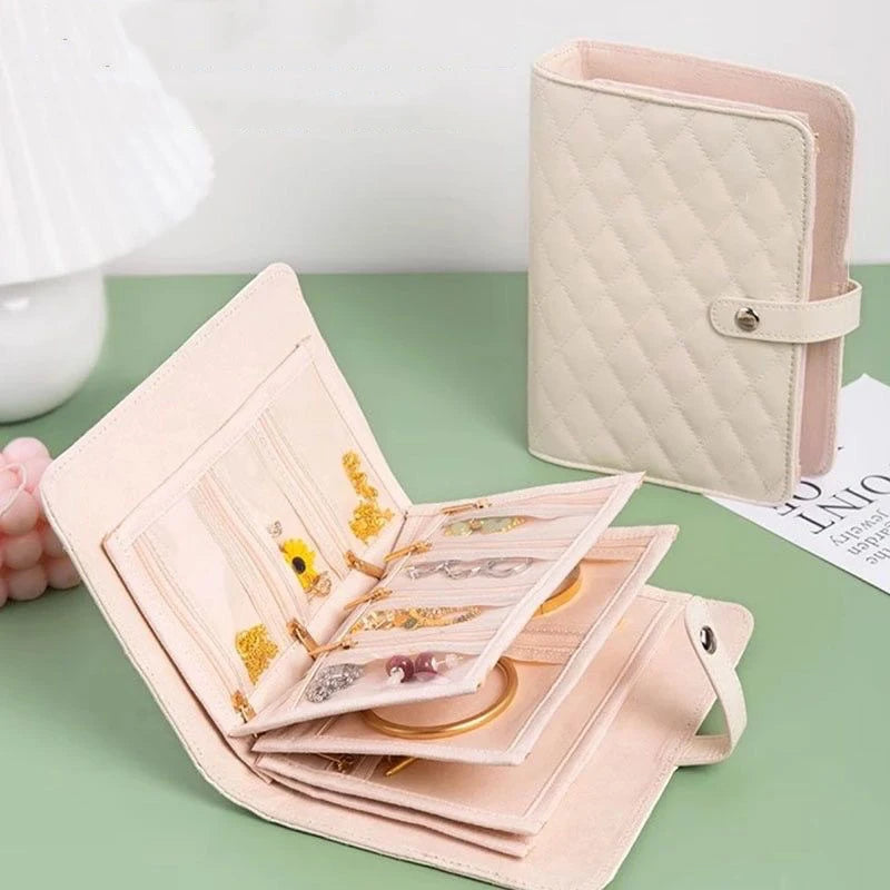 Portable PU Leather Jewelry Storage Book Jewellery Binder, Jewelry Organizer Roll, Small Anti Oxidation Jewelry Storage Bag