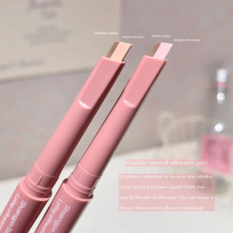 Dual-Tone Lying Silkworm Pencil Matte Highlighting Shadow Pencil Nude Beige Brown Brightening Cream Waterproof Makeup Tool