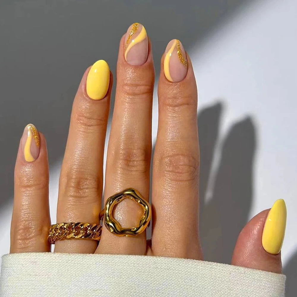 24pcs short oval nails, press nails, removable, reusable, artificial nails for women and girls daily wear