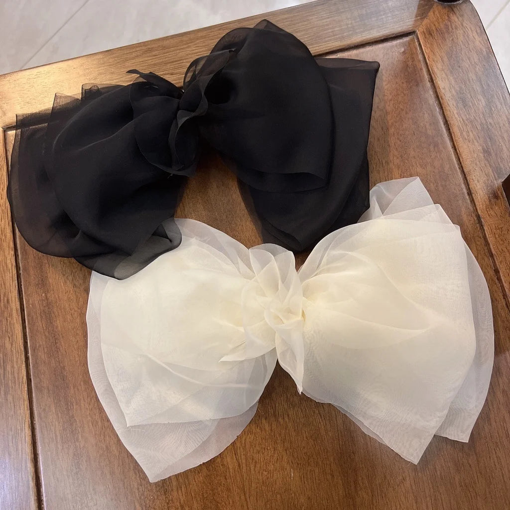 New Bow Hairpin for Women Cute Satin Fabric Hair Clip Korean Chiffon Ponytail Oversized Multilayer Hairpin Hair Accessories