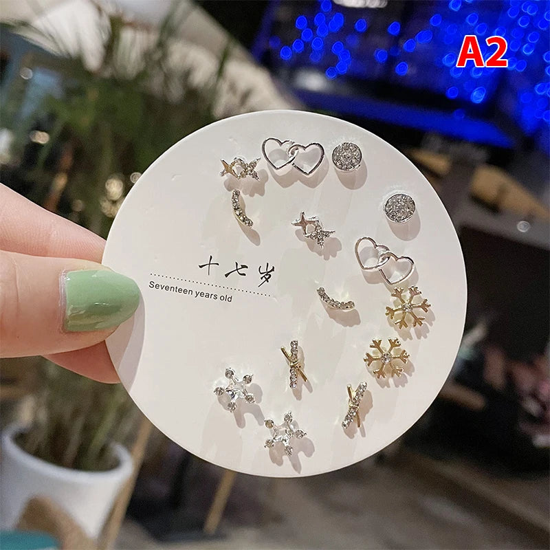7pair Korean Fashion Small Geometric Female Earrings Set Multiple Pairs of Butterfly Cute Stud Earrings Jewelry