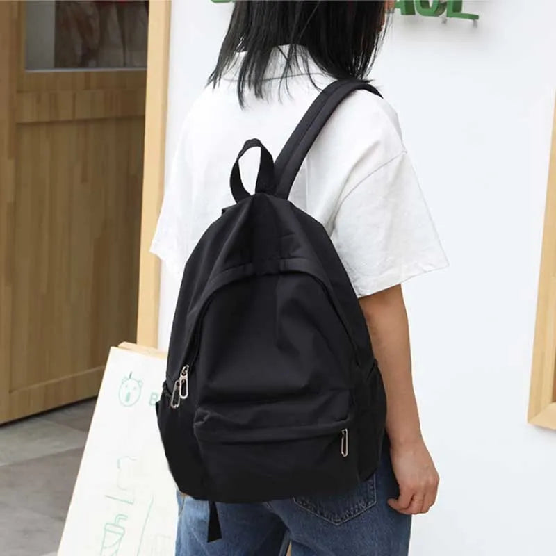 Women Schoolbag Waterproof Large Capacity School Backpack Smooth Zipper Solid Color Teens Girl Casual Daypack Bag Student Supply