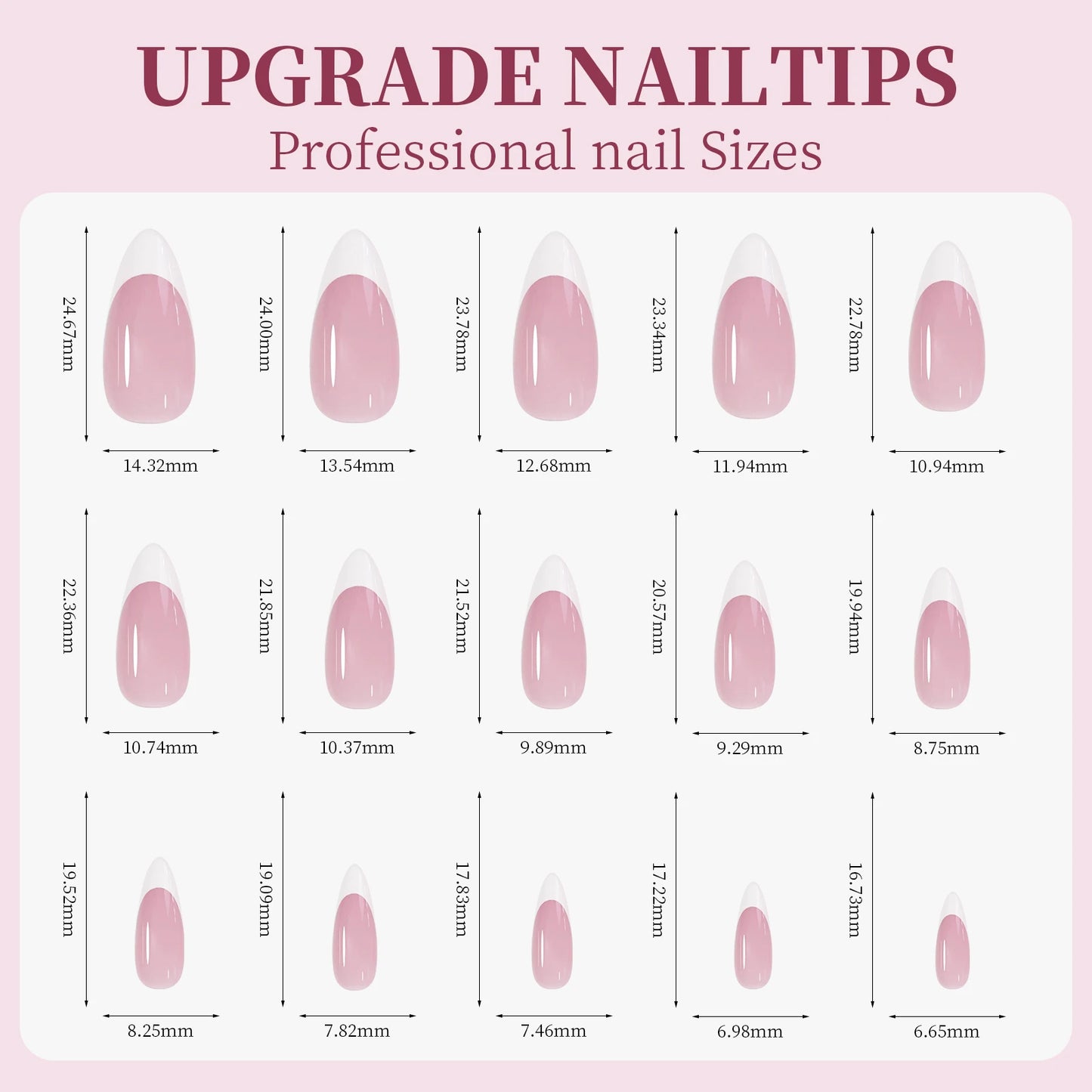 9 Palace lattice Almond Blend French Fake nails Simple Oval nude powder full cover press nails white edge Artificial removable