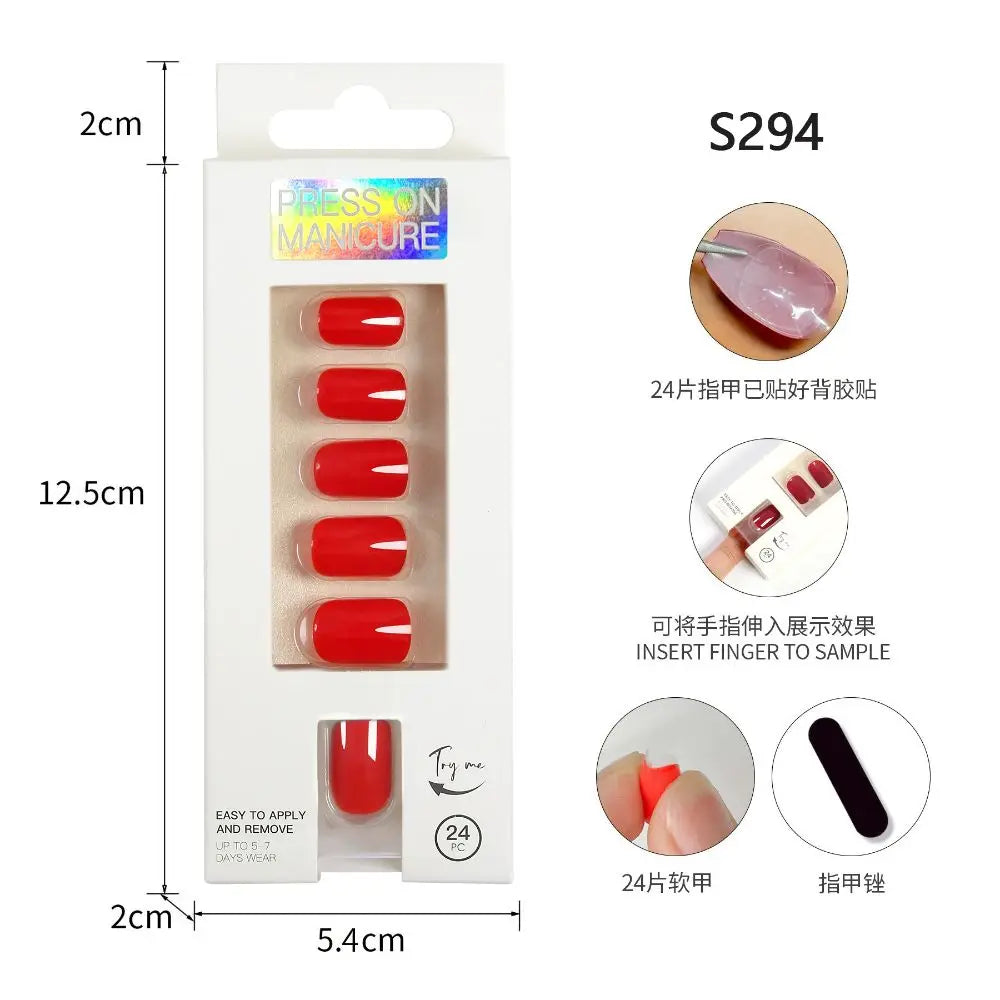 24pc nails Art Fake Nail Tips False Press on Coffin with Glue Stick Designs Clear Display Short Set Full Cover Artificial Square