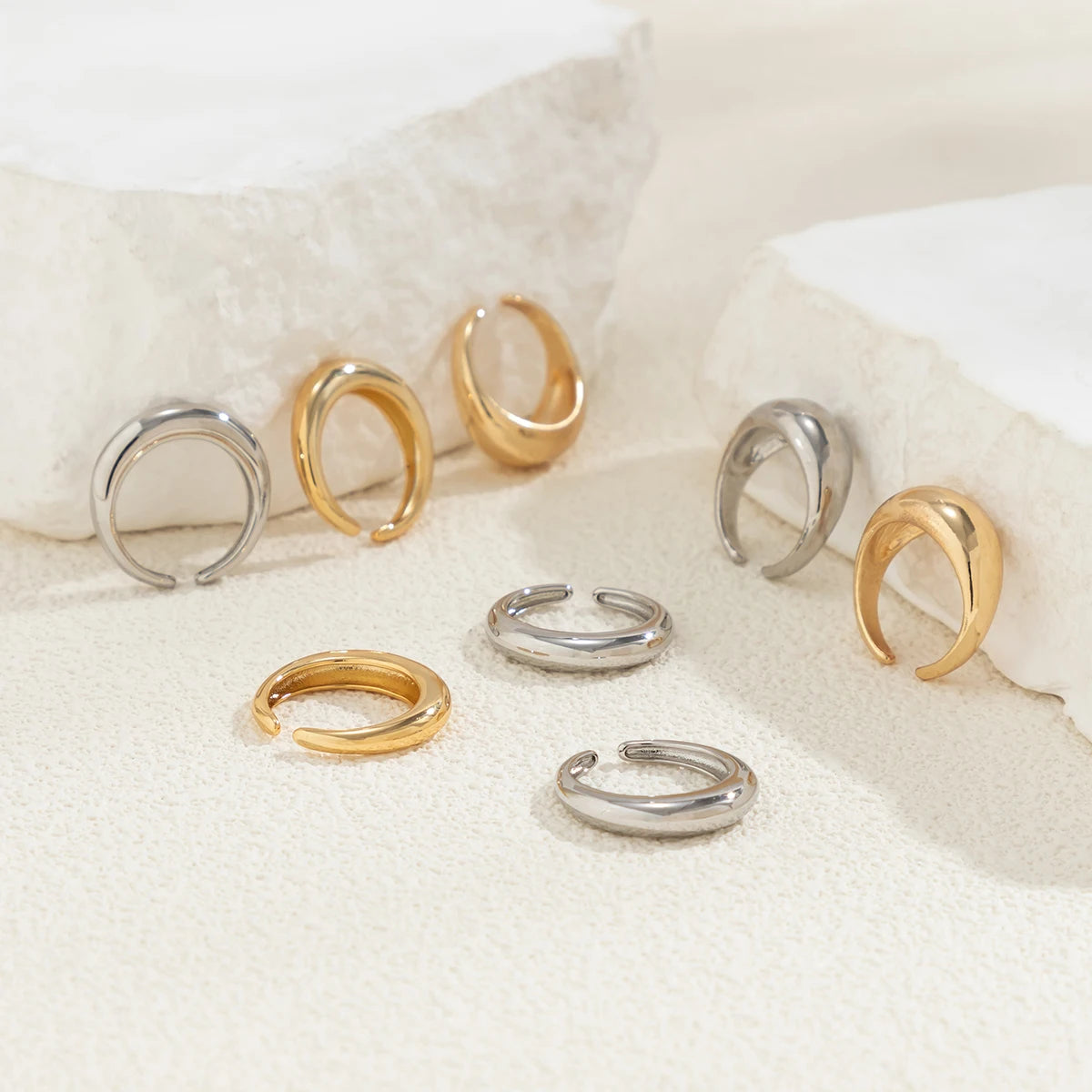 8Pcs/Set Creative Smooth Water Drop Rings for Women Vintage Geometric Adjustable Open Finger Nail Ring Couple Wed Accessories