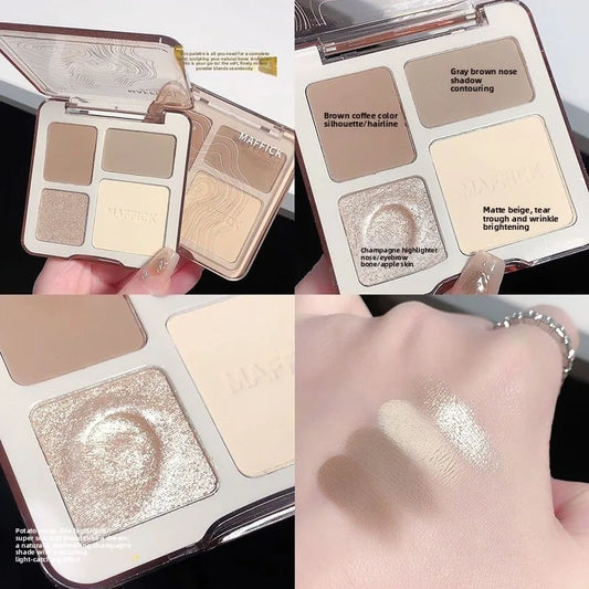 4-color Matte Highlighter Contour Palette Long Lasting 3D Sculpting Brightening Face Makeup Kit Portable Eyeshadow