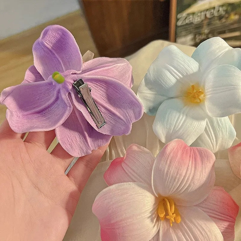 Fabric Flower Hair Side Clip Fashion Beach Vacation Tulip Flower Hair Clips Flower Duckbill Barrettes Summer Women Girls Hairpin