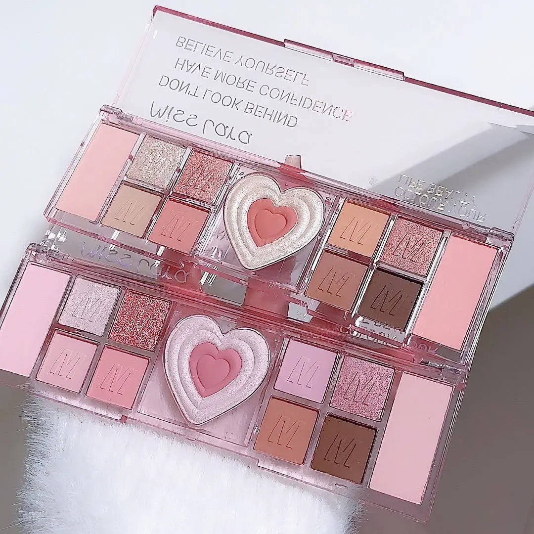 Gliter Love Heart Pink Eyeshadow Palette Natural Cool Tone Low Saturation Eye Shadow Pallet Brown Korean Makeup Cosmetic