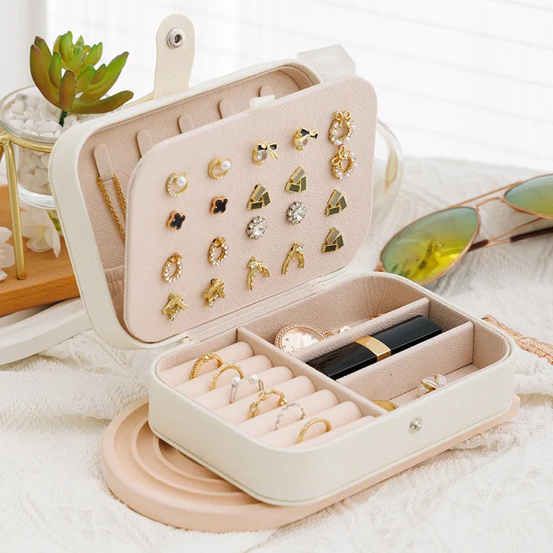 Portable Storage Jewellery Box Simple Design Travel Display Jewellery Bracelet Jewellery Earring Leather Button Jewellery Box