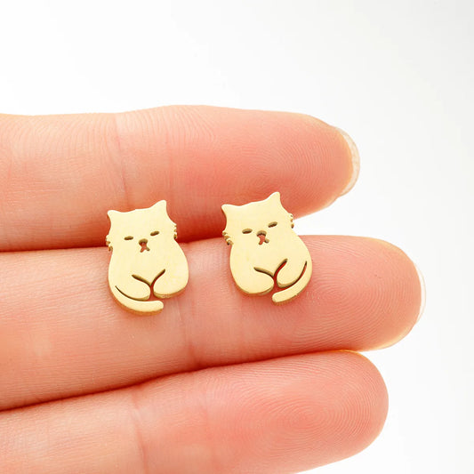 ovely Cat Earings Kitten Stainless Steel Studs for Girls Vivid Small Animal Kitty Jewelry Women Korean Pendientes Mujer