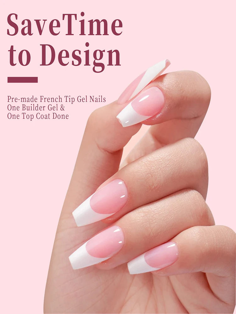 9 Palace lattice Almond Blend French Fake nails Simple Oval nude powder full cover press nails white edge Artificial removable