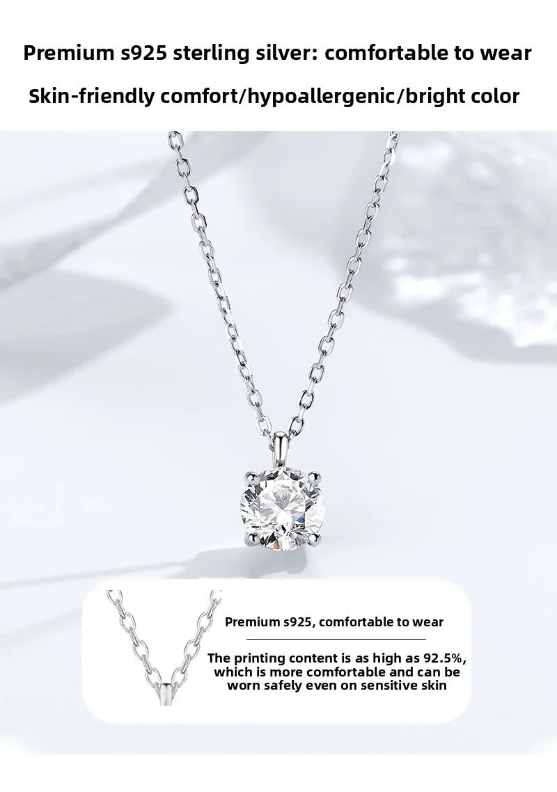 Sterling Silver S925 Clamoissanite Necklace High-end Fashion Design Simple Classic Pendant Necklace
