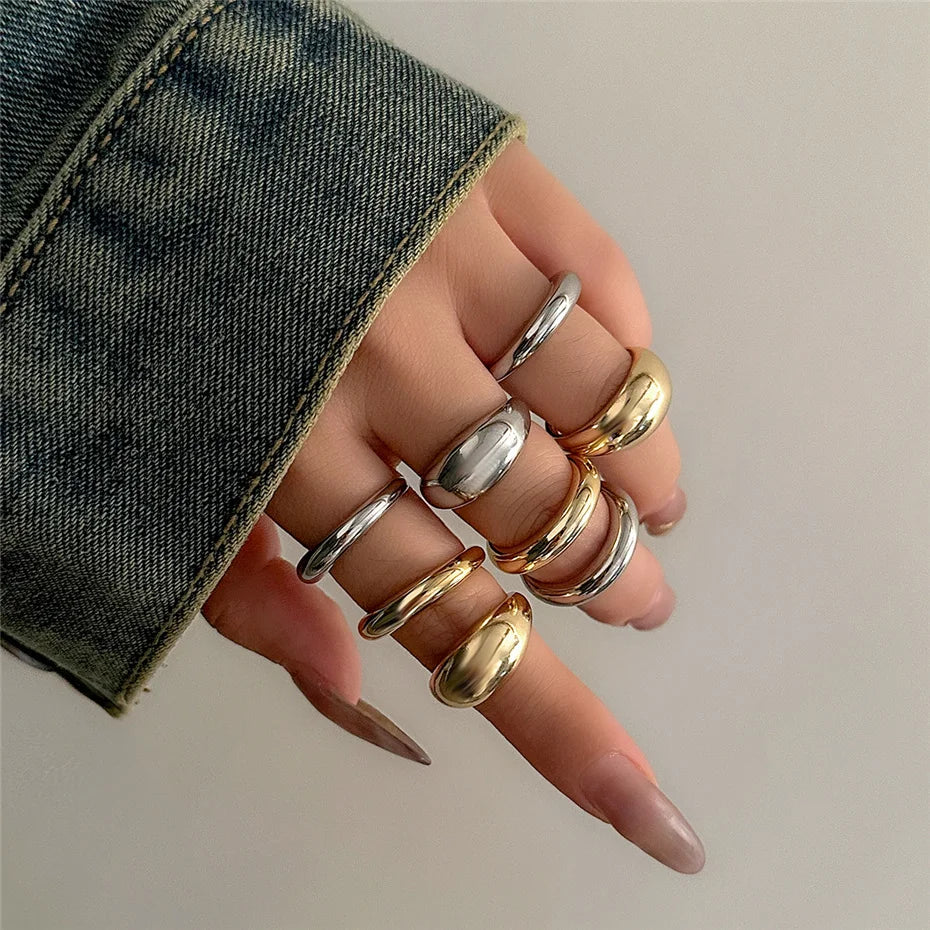 8Pcs/Set Creative Smooth Water Drop Rings for Women Vintage Geometric Adjustable Open Finger Nail Ring Couple Wed Accessories