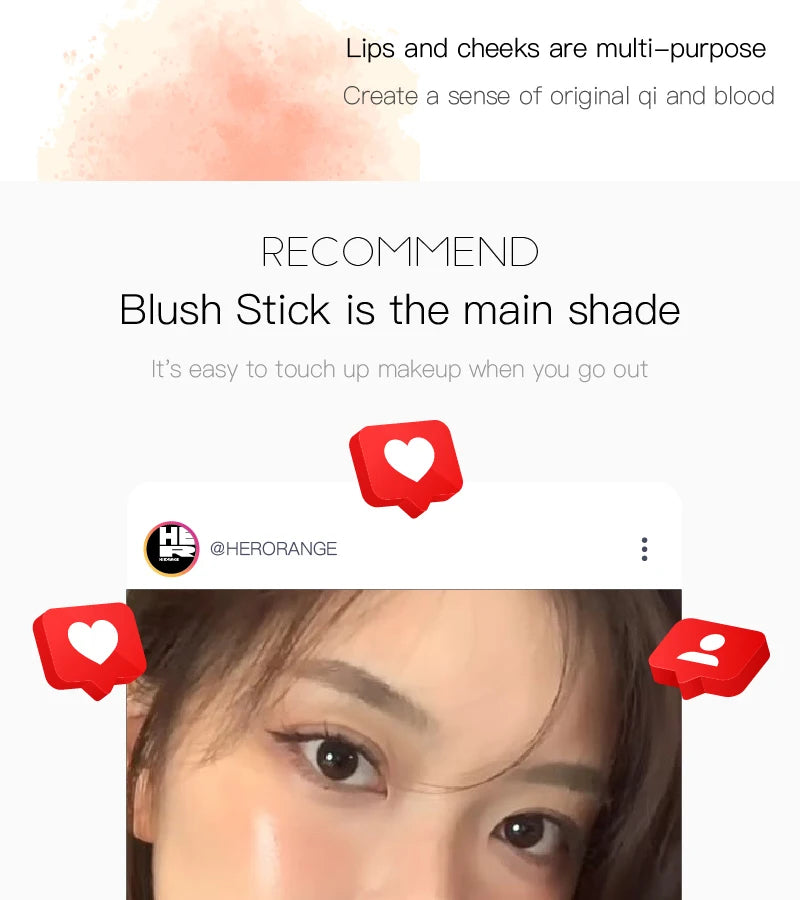 HERORANGE Aqua powder blusher Stick Korean Girls Whitening Natural Naked Makeup Highlight powder blusher Brightening Cream