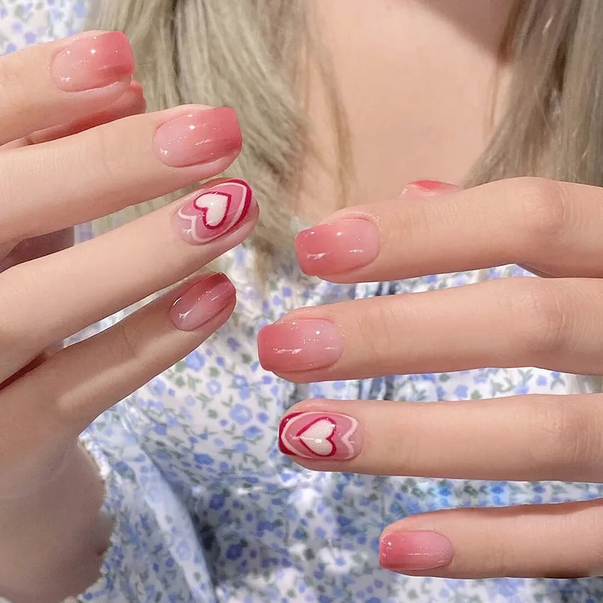 24PCS/Box 2022New Artificial Nails With Glue Milky White Pink Gradients Long Ballet Full Cover Acrylic Nail Stick Fake Nail Tips