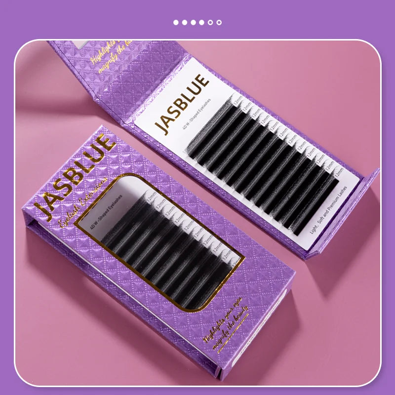 JASBLUE 4D W Shaped Eyelash Extension Premade Fans Natural Soft Light Individual Lashes 12 Lows False Eyelash CD Curl