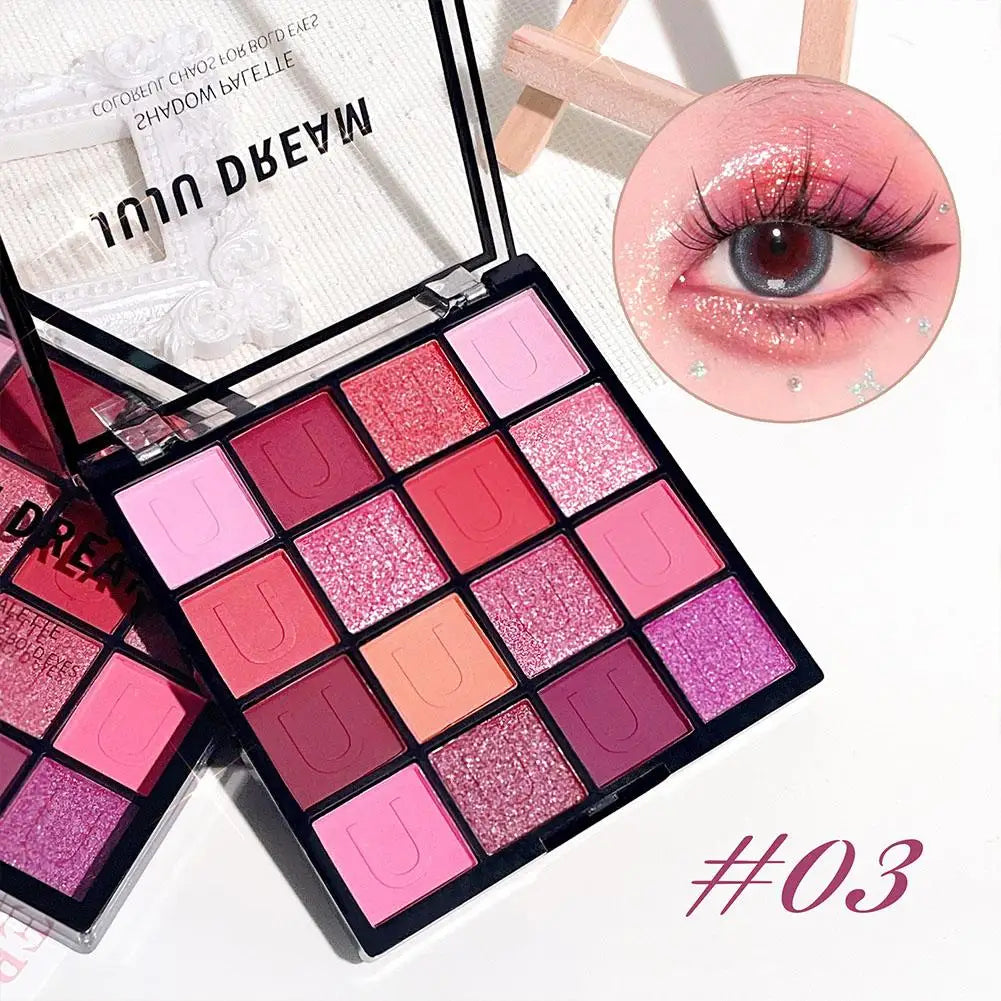 16 Color Rose Palette With Makeup Mirror Pearlescent Matte Glitter Shimmer Pigment Nude Longlasting Eye Shadow