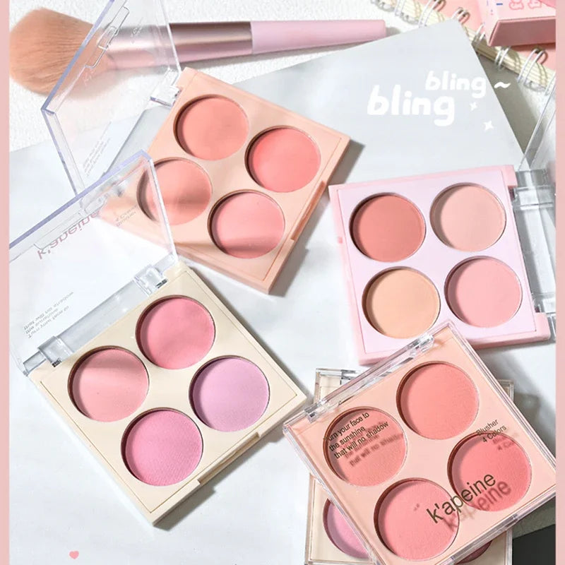 Matte 4-color Blush Palette Pink Purple Waterproof Natural Nude Makeup Cheek Outline Contour Carmine Purple Series Blusher