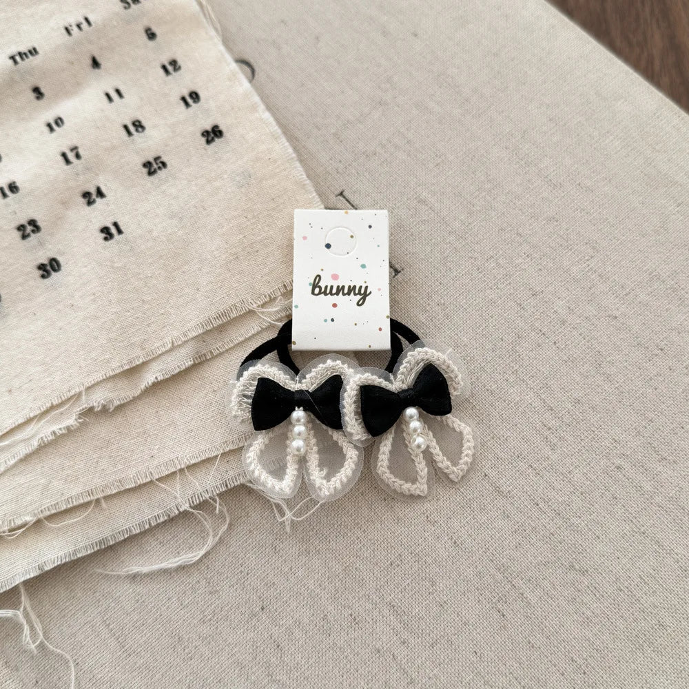 Cartoon Bear Cute Hairpins Baby Girl Black White Lace Barrettes Hair Clips Kawaii Bow Pearl Hair Clips for Kids Hair Accessories