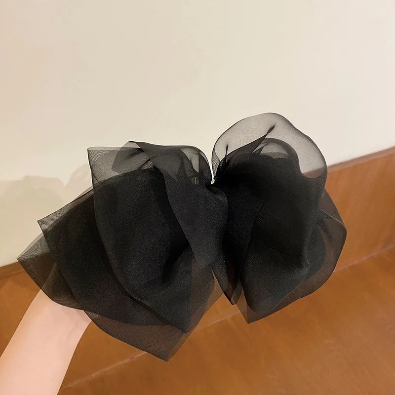 New Bow Hairpin for Women Cute Satin Fabric Hair Clip Korean Chiffon Ponytail Oversized Multilayer Hairpin Hair Accessories