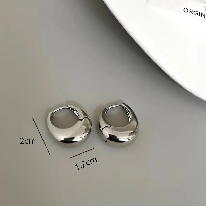 Huitan Fashion Metal Hoop Earrings for Women Simple Versatile Daily Wear Everyday Ear Accessories Young Girls Statement Jewelry