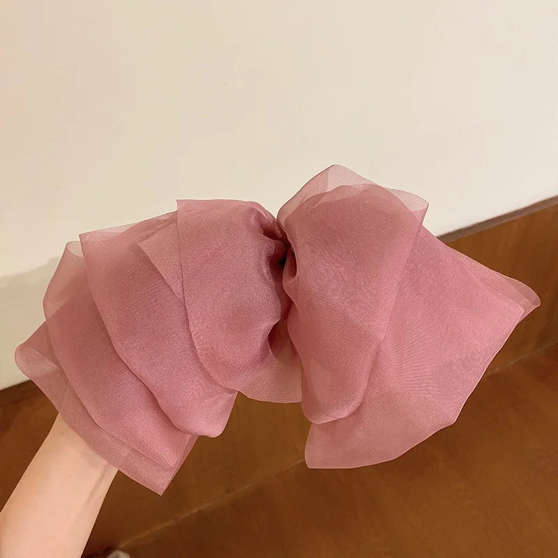 New Bow Hairpin for Women Cute Satin Fabric Hair Clip Korean Chiffon Ponytail Oversized Multilayer Hairpin Hair Accessories