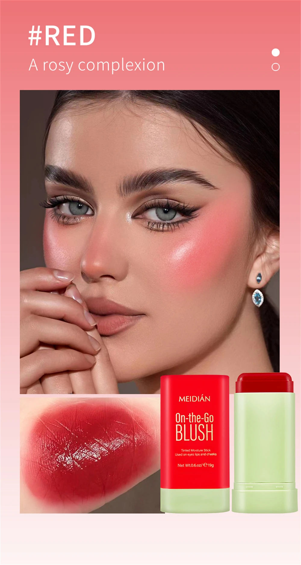 1pc Face Blush Cream Stick Korean Makeup Cosmetic Waterproof Long Lasting Lipstick Red Matte Blush Stick  Makeup Cream Blush