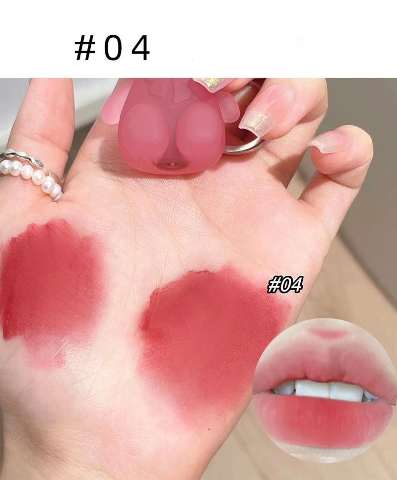 Cute Bear Keychain Velvet Mist Lip Glaze Waterproof Lasting Matte Lipstick Orange Lips Tint Women Dupes Korean Makeup Cosmetic