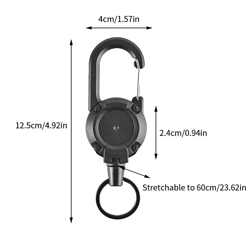 Retractable Heavy Duty Pull Reel Carabiner Key Chains Strong Steel Wire Rope Buckle Spring Key Ring Outdoor Sporty Keychain Tool