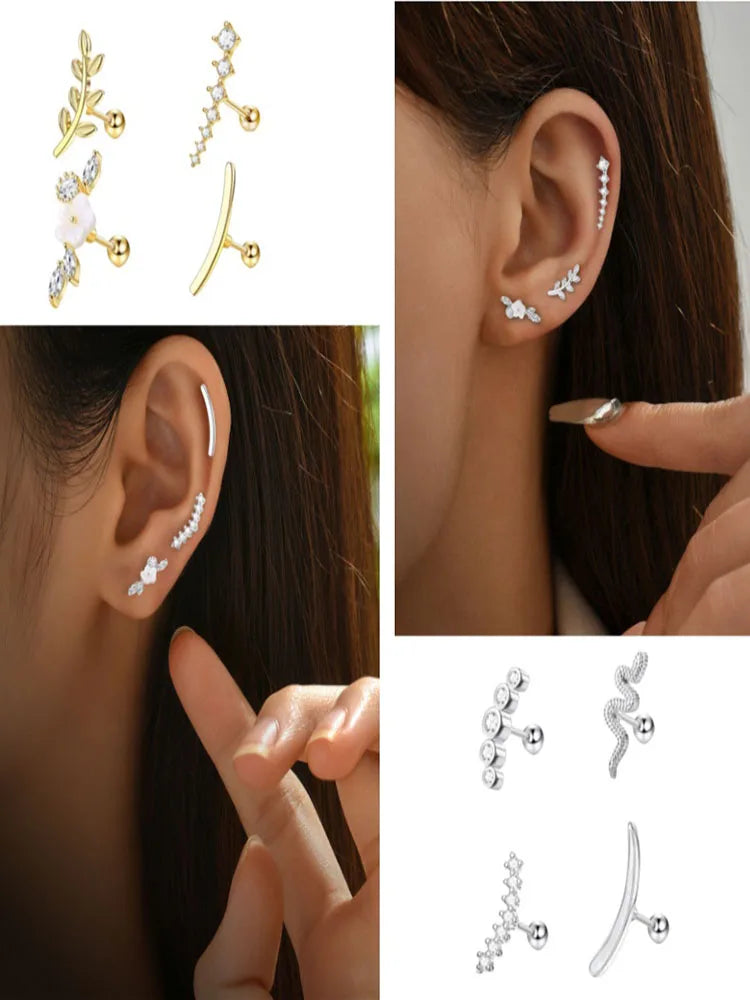 1Pc 16G Stainless Steel Screw Back Stud Earrings for Women Men, Fashion Cubic Zerconia Cartilage Conch Helix Ear Piercing Jewels