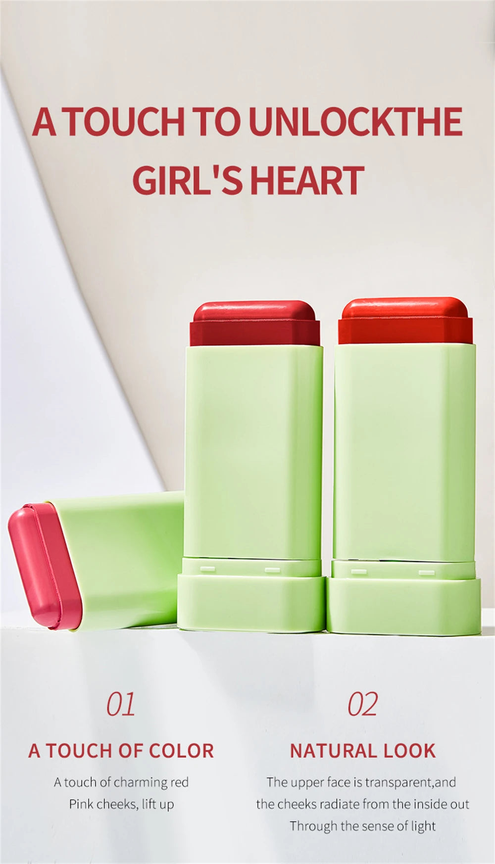 1pc Face Blush Cream Stick Korean Makeup Cosmetic Waterproof Long Lasting Lipstick Red Matte Blush Stick  Makeup Cream Blush