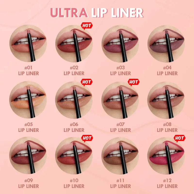 Matte Red Lipliner & Lipstick Pencil – Waterproof, Moisturizing, 12 Shades