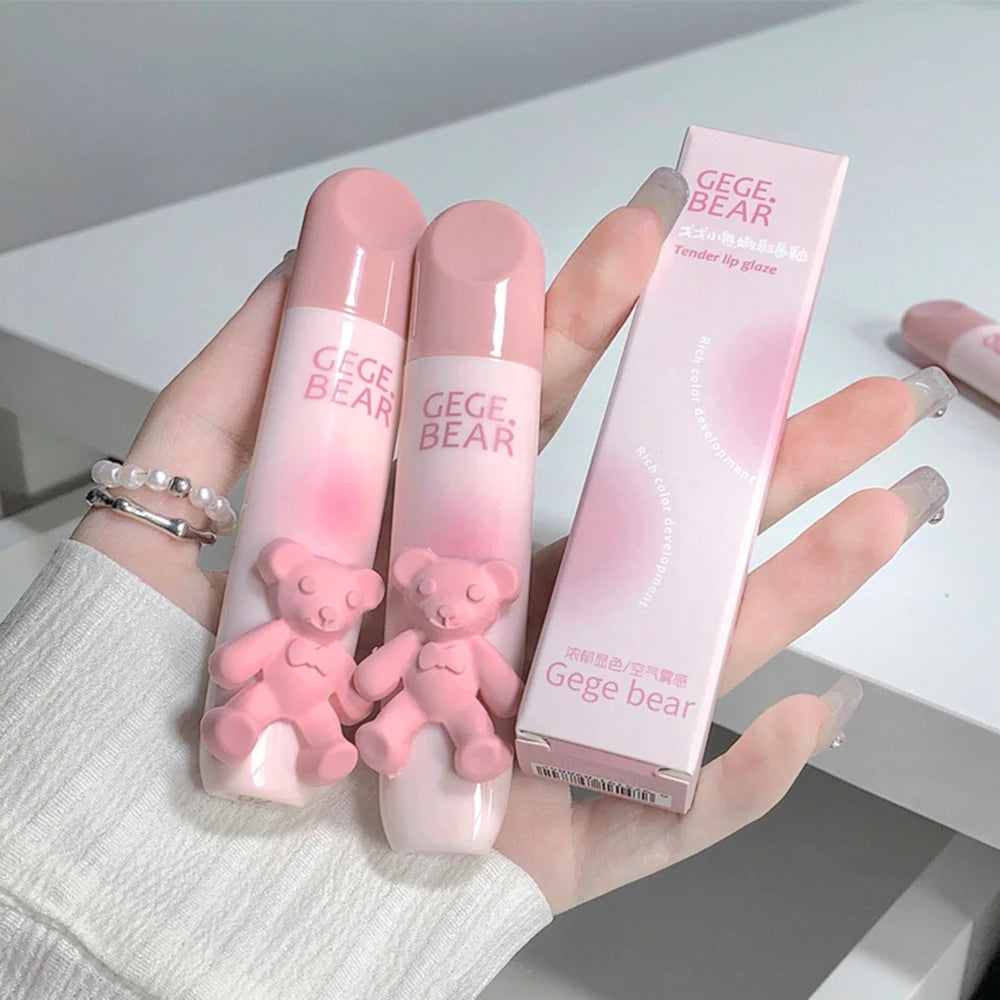 Little Bear Crystal Frozen Strawberry Glossy Lip Glaze Mirror Whitening Nude Doodle Lip Korean Makeup Y2K Cosmetics Lipsticks
