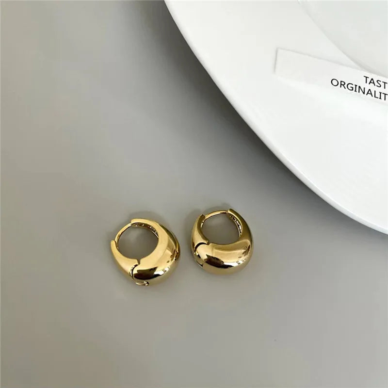Huitan Fashion Metal Hoop Earrings for Women Simple Versatile Daily Wear Everyday Ear Accessories Young Girls Statement Jewelry