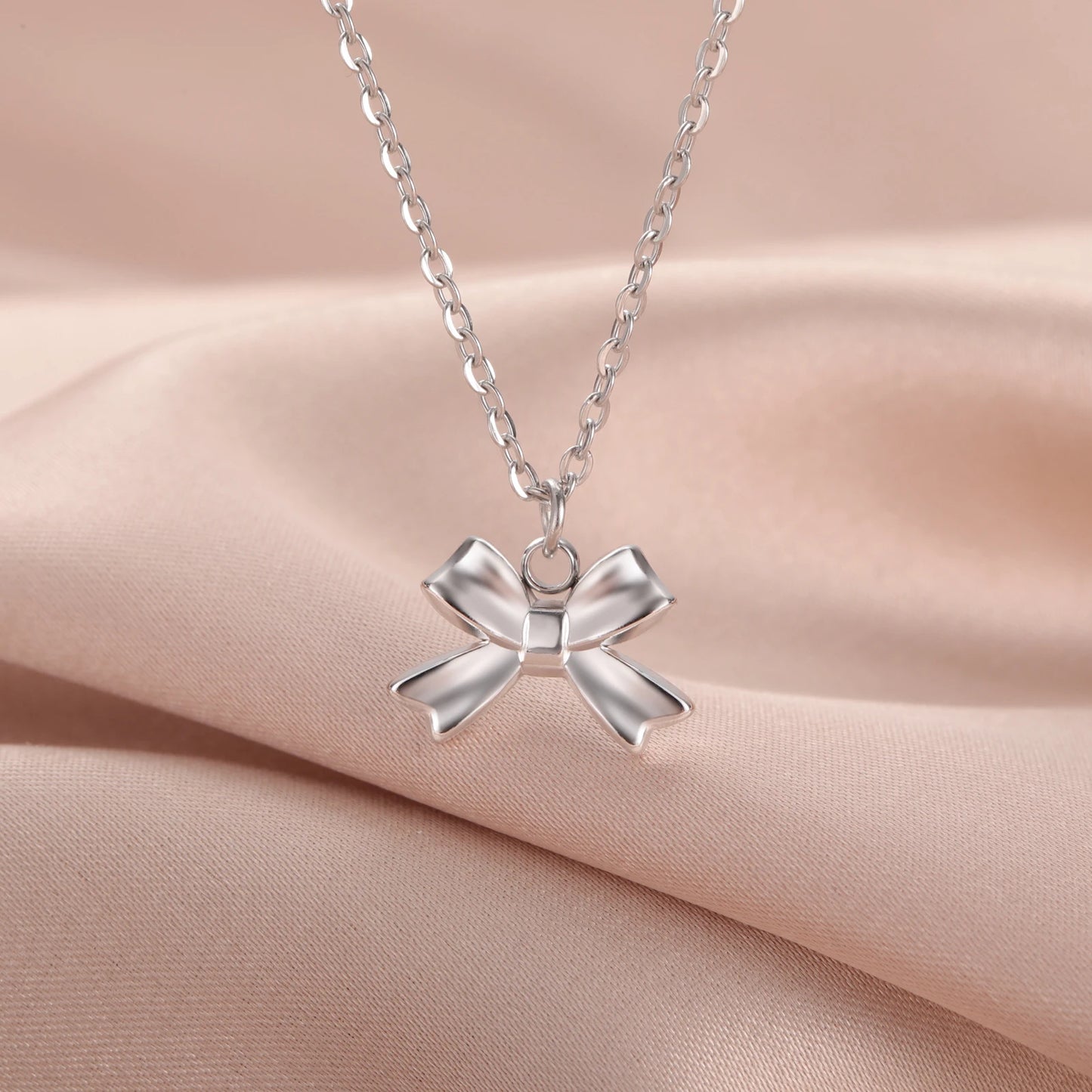 Unift Romantic Bowknot Necklace for Women Stainless Steel Pendant Jewelry Kpop Fashion Wedding Korean Bow Choker Neck Chain Gift