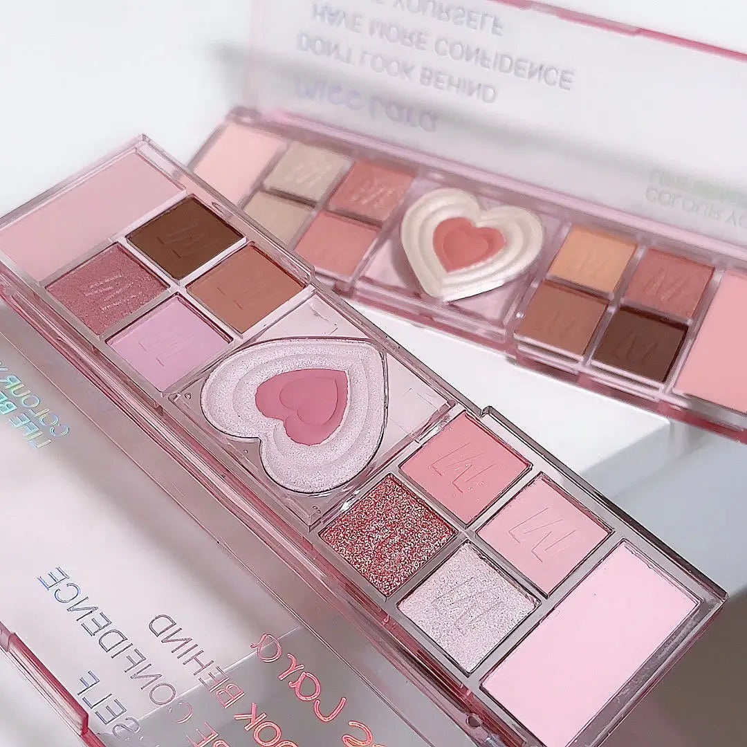 Gliter Love Heart Pink Eyeshadow Palette Natural Cool Tone Low Saturation Eye Shadow Pallet Brown Korean Makeup Cosmetic