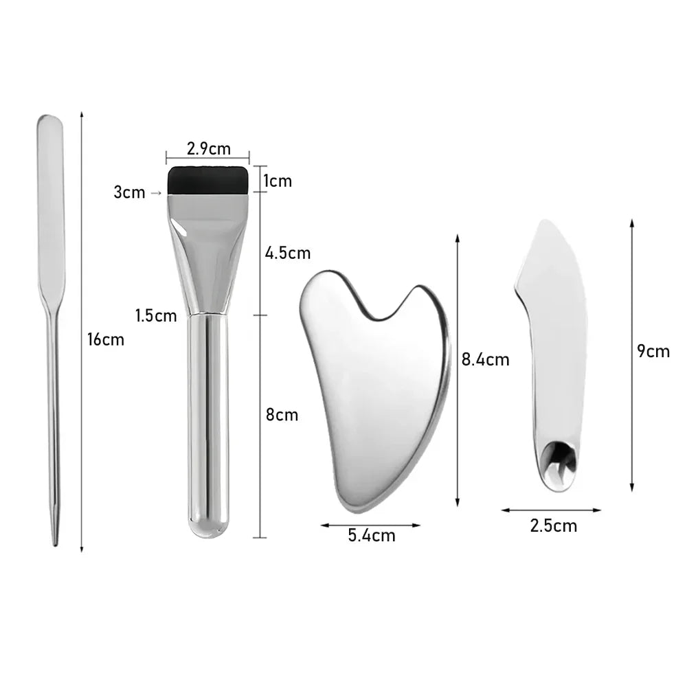 Stainless Steel Makeup Spatula Mixing Stick Foundation Brush Set Eyeshadow Cream Pigment Mixing Tool Face Contour Brush Tool